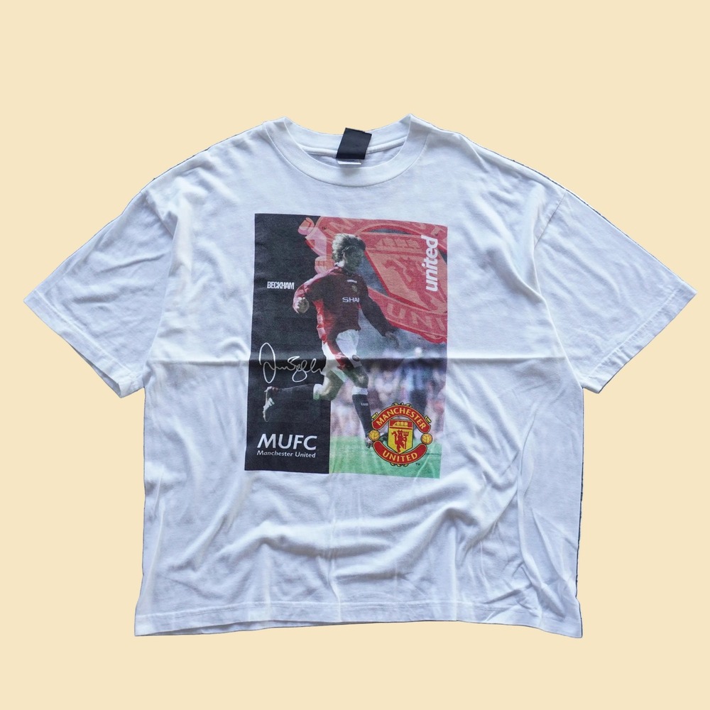 90s Manchester United David Beckham Vintage Graphic T-Shirt White Mens XL MUFC